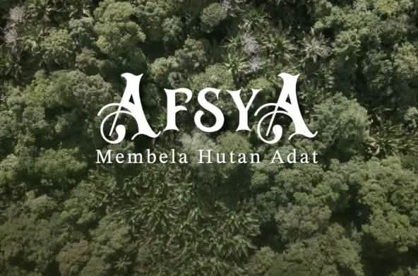 Blick auf Wald mit Filmtitel: Afsya Indigenenwald verteidigen