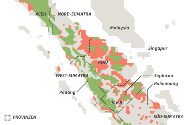 Wald Verlust un Bestand in Indonesien Sumatra Karte