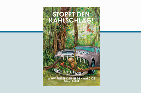 Illustration: Auto frisst sich durch Regenwald