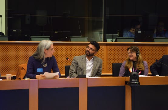 Guadalupe Rodriguez und zwei weitere Personen im Konferenzsaal des EU-Parlaments