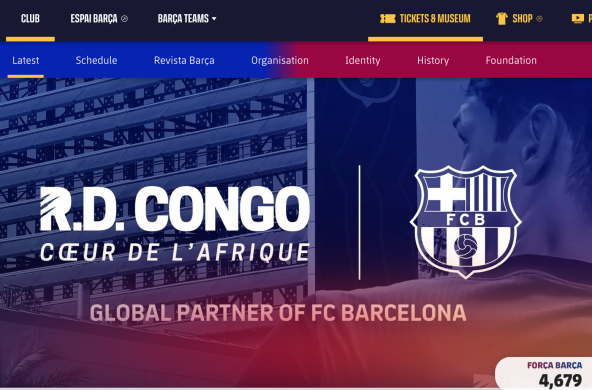 Screenshot von Internetseite des FC Barcelona
