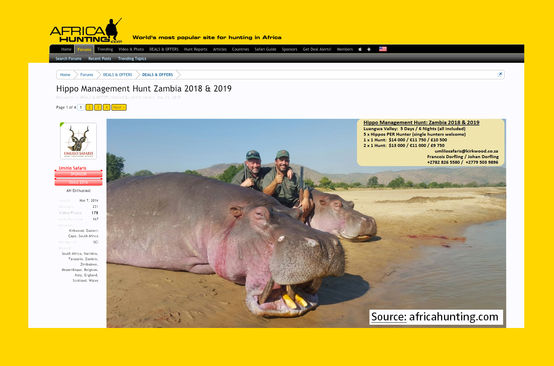 Screenshot Flusspferd Jäger Webseite