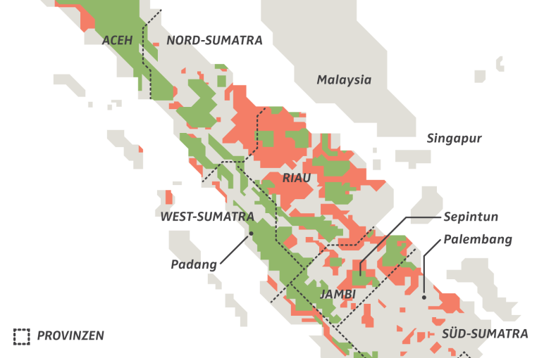 Wald Verlust un Bestand in Indonesien Sumatra Karte