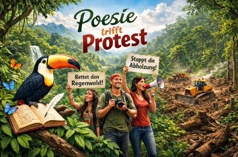 Grafik zum Auftakt des Gedichtwettbewerbs: Poesie trifft Protest