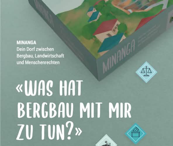 Eine Grafik mit dem Brettspiel Minanga mit Schriftzug "Was hat Bergbau mit mir zu tun"