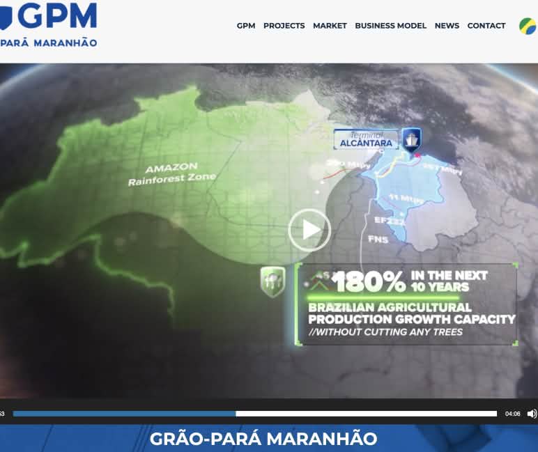 Bildschirmfoto aus der Videopräsentation des Projekts Grão-Pará Maranhão auf der Webseite der DB, Minute 1:53; Quelle: https://db-eco.com/de/brasiliens-multimodale-logistiklosung-fur-nachhaltige-versorgungsketten/ Screenshot aus einen Projektvideo der Betreiberfirma