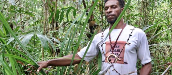 Hendrikus Woro verteidigt die Rechte der indigenen Papua auf Wald und Land (© Pusaka) Awyu Hendrikus