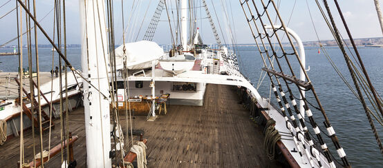Das renovierte Schiffsdeck wurde mit höchstwahrscheinlich in Myanmar geraubtem Teakholz renoviert (Archivbild) (© Gerhard Roethlinger / shutterstock.com) Deck von Gorch Fock Shiff