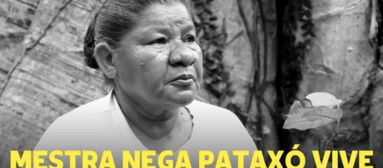 Erinnerungsposter für die getötete Pataxó-Führerin Maria de Fátima Muniz Pataxó („Nega“) mit Aufschrift