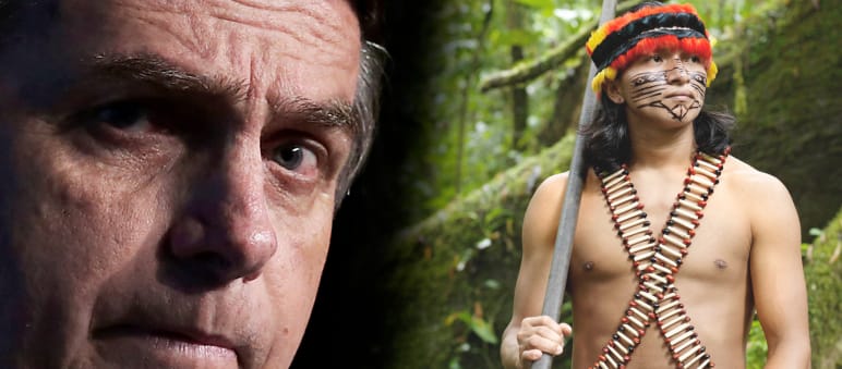 Regenwaldzerstörer und Regenwaldbewahrer Collage - Bolsonaro vs Indigene