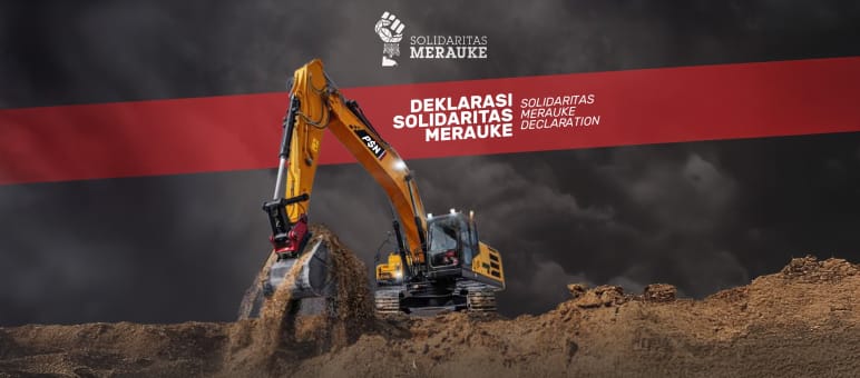 Titelbild der "Deklaration Solidarität Merauke" mit Bagger
