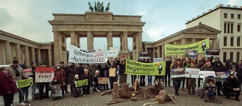 Protest am Brandenburger Tor: Biosprit zerstört Regenwald