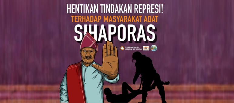 Text auf dem Plakat: Stoppt die Unterdrückung der Indigenen Sihaporas