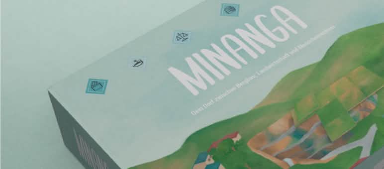 Eine Grafik mit dem Brettspiel Minanga mit Schriftzug "Was hat Bergbau mit mir zu tun"