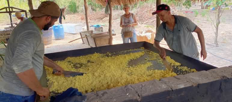 Maniok wird geröstet