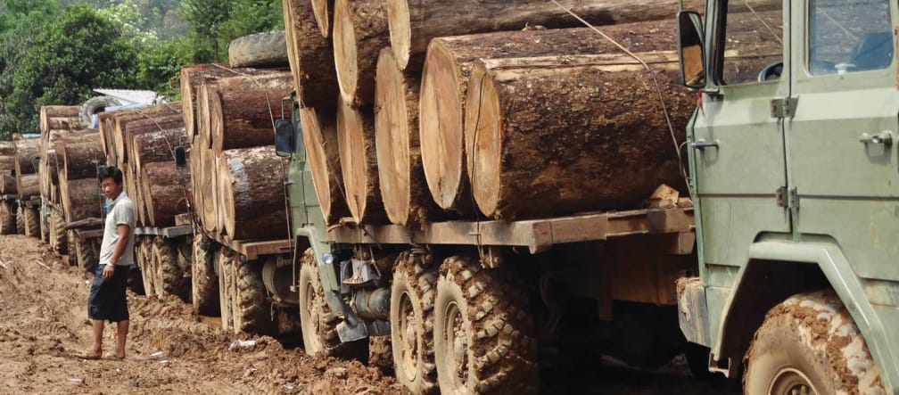 Holzstämme auf Lastwagen in Myanmar