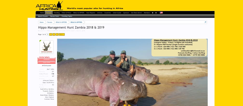 Screenshot Flusspferd Jäger Webseite