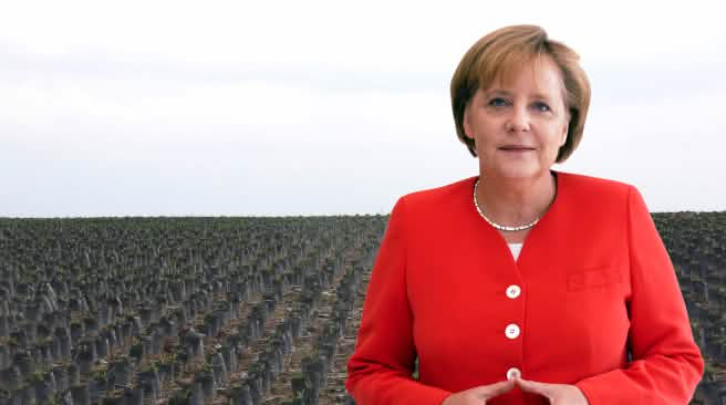 Diese Frau kann den Massenmord an den Orang-Utans stoppen. Sie tut es nicht. Collage: Angela Merkel vor Palmöl Plantagen in Indonesien