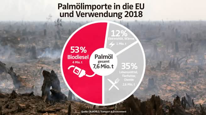 Palmölimporte in die EU und Verwendung 2018