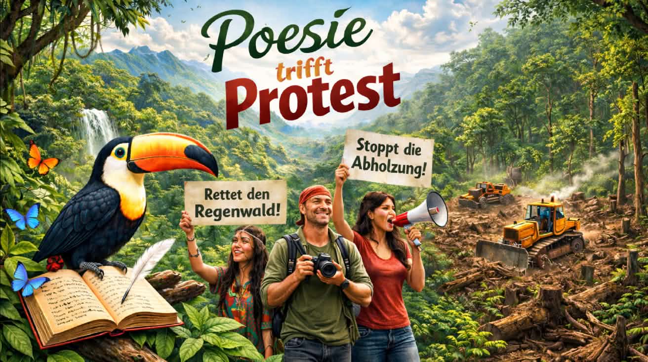 Grafik zum Auftakt des Gedichtwettbewerbs: Poesie trifft Protest