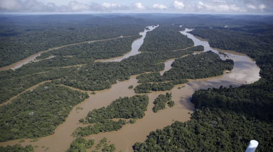 Luftbild vom Amazonas-Regenwald, Flusslandschaft