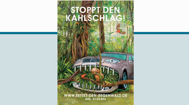 Illustration: Auto frisst sich durch Regenwald