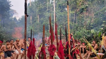 Die indigenen Dayak Tomun aus Kinipan wehren sich gegen Abholzung ihres Waldes durch die Palmölfirma SML