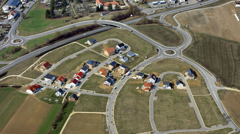 Luftbild eines Neubaugebiets in Ehingen