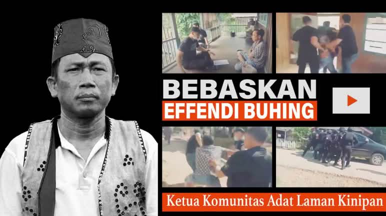 Freiheit für Effendi Buhing, den traditionellen Führer der Dayak Tomun von Kinipan auf Borneo Freiheit für Effendi Buhing! Fotomontage