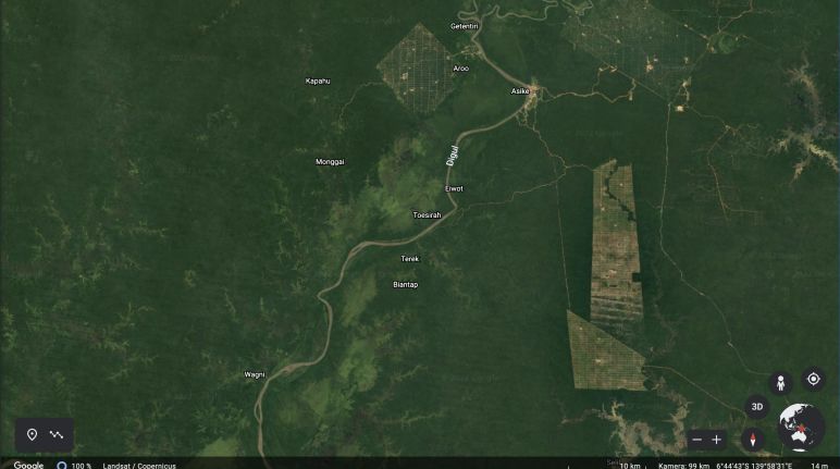 Korindo-Konzessionen im Süden Papuas Google Earth Aufnahme der Korindo Konzessionen