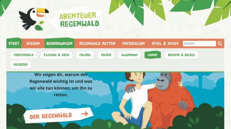 Texte, Fotos, Videos, Spiele, Flyer, Poster, Alltagstipps: Alle Regenwald-Infos unter www.abenteuer-regenwald.de Website AR
