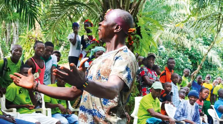 Die Wild Chimpanzee Foundation (WCF) leistet in Westafrika Großes Theateraufführung, Liberia