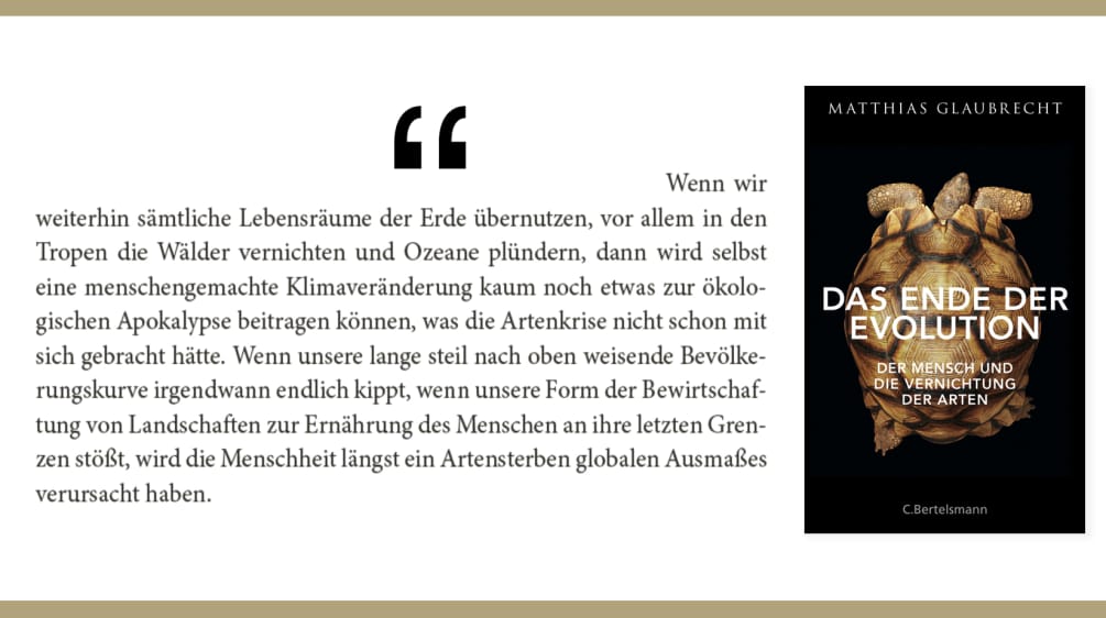 Bevölkerungsexplosion, Ressourcenverknappung, Umweltzerstörung und Artensterben Buch - Das Ende der Evolution + Zitat