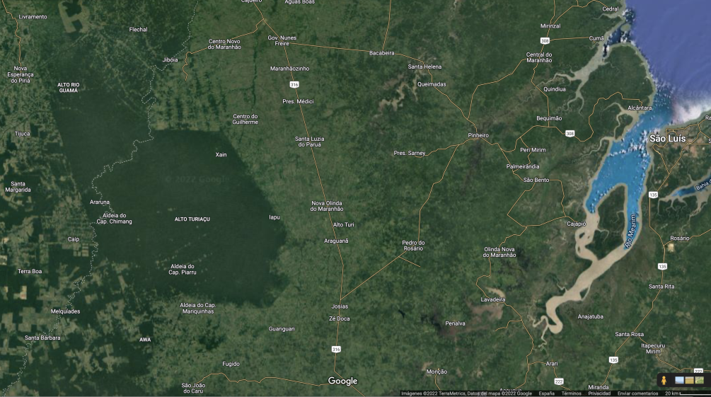 Territorium der Kaapor - Satellitenaufnahme vom Norden des brasilianischen Bundesstaats Maranhao