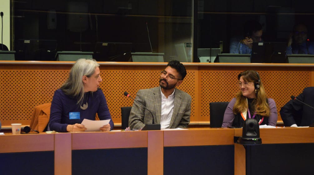 Guadalupe Rodriguez und zwei weitere Personen im Konferenzsaal des EU-Parlaments