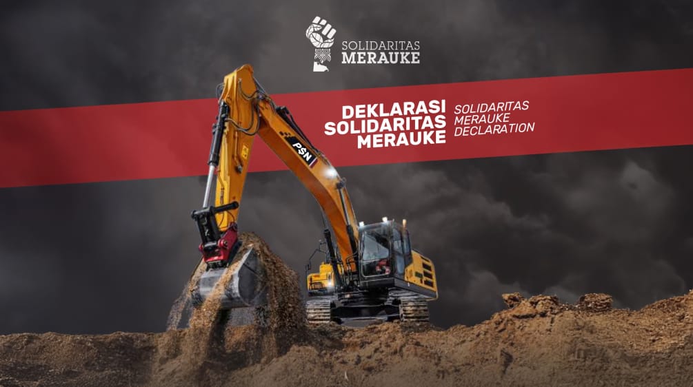 Titelbild der "Deklaration Solidarität Merauke" mit Bagger