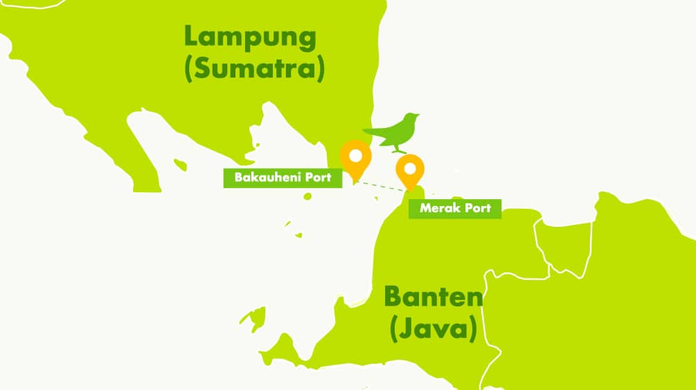 Teilkarte Provinz Lampung auf Sumatra und Provinz Banten auf Java