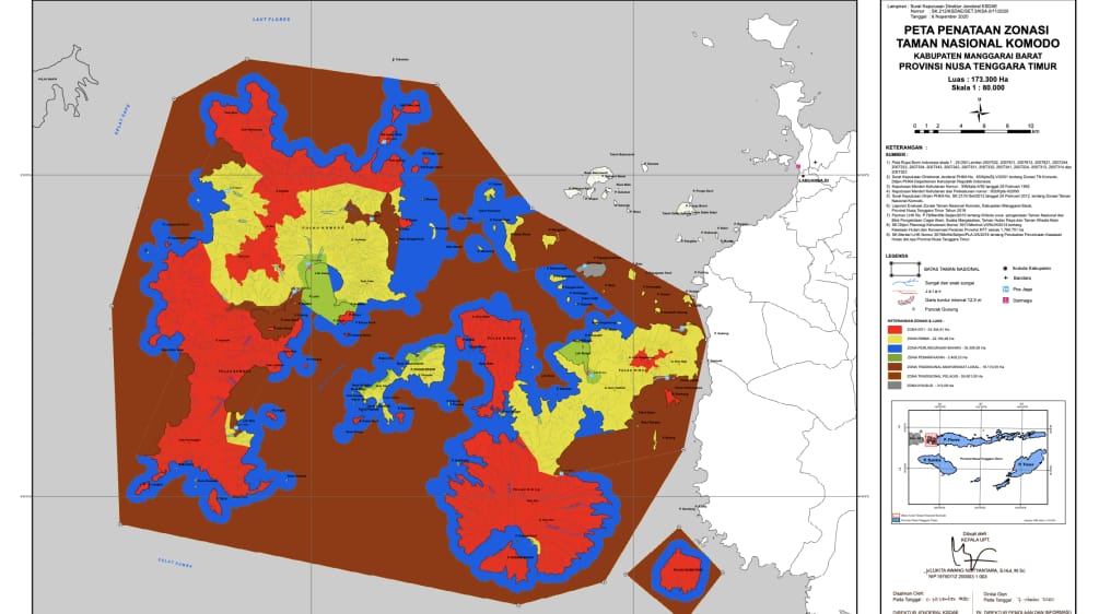 Karte der Nutzungzonierung im Komodo-Nationalpark