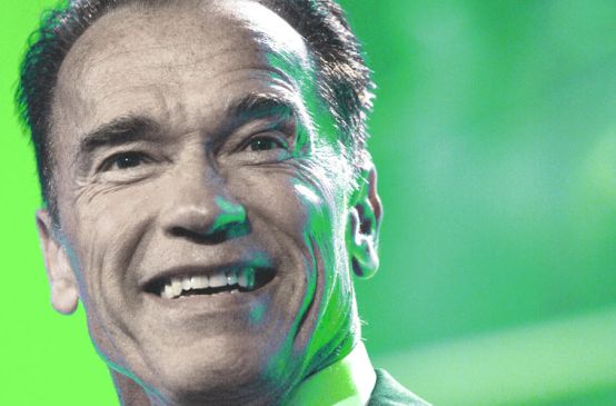 Portrait von Arnold Schwarzenegger vor einem grünen Hintergrund