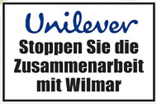 Schild: Unilever Stoppen Sie die Zusammenarbeit mit Wilmar