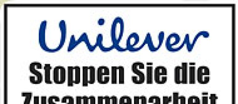 Schild: Unilever Stoppen Sie die Zusammenarbeit mit Wilmar