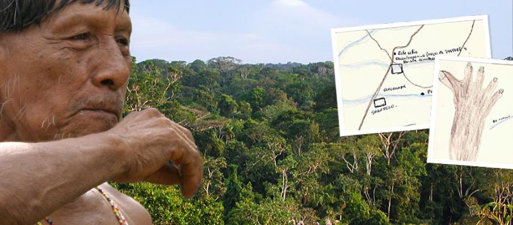 Die letzten in freiwilliger Isolation lebenden Regenwaldindianer sind in Gefahr Regenwaldindianer vor Yasunis Regenwald und Karten