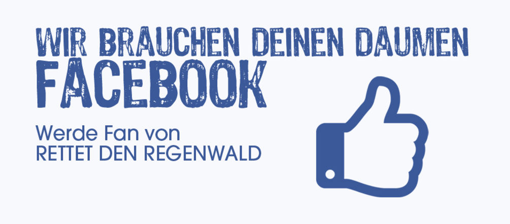Über Facebook gewinnen wir besonders viele Menschen für den Regenwald-Schutz Facebook-Symbol "Werde Fan von Rettet den Regenwald"