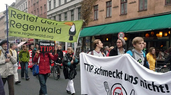 Protest mit Transparent gegen Biodiesel
