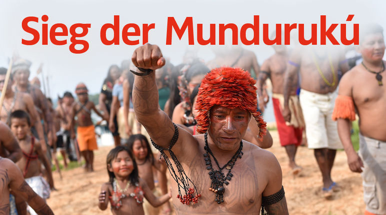 Mundurukú in Brasilien verhindern Staudamm im Regenwald Indigene vom Volk der Mundurukú demonstrieren