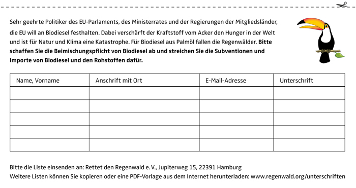 EU-Biodiesel stoppen Unterschriften Liste